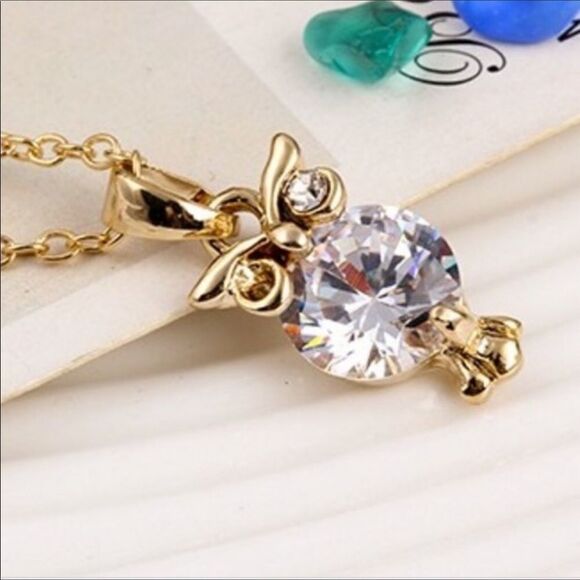 Gold Plated AAAA CZ Owl Necklace - Picture 2 of 4